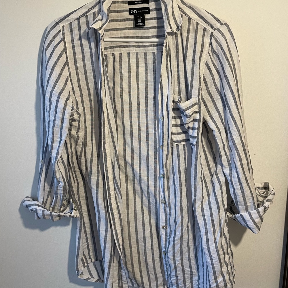 Blue and white striped blouse
